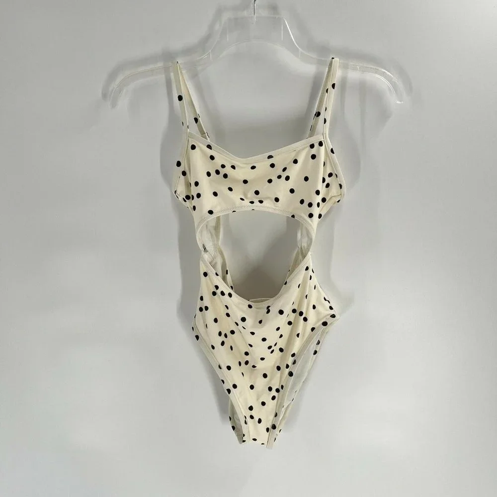Madewell Polka Dot One Piece Bathing Suit Medium Second Wave Cut Out NWT - Picture 3 of 6